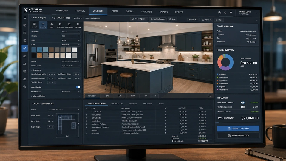 Kitchen configurator on the computer screen.
