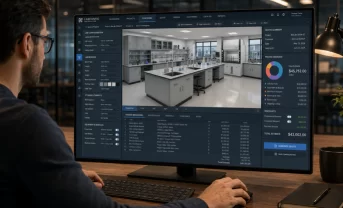 A person configuring kitchen on his computer screen.